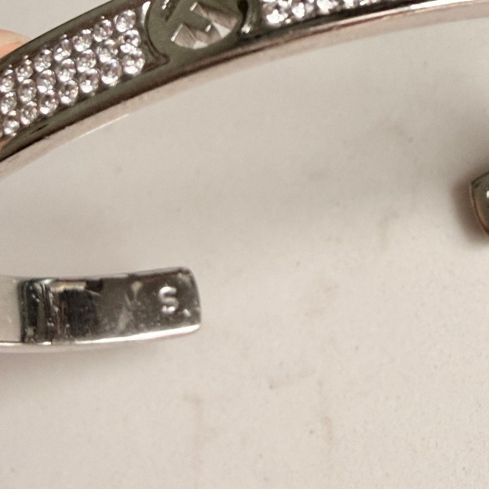 Fendi Crystal Silver Tone Open Cuff Bracelet S - Picture 4 of 11